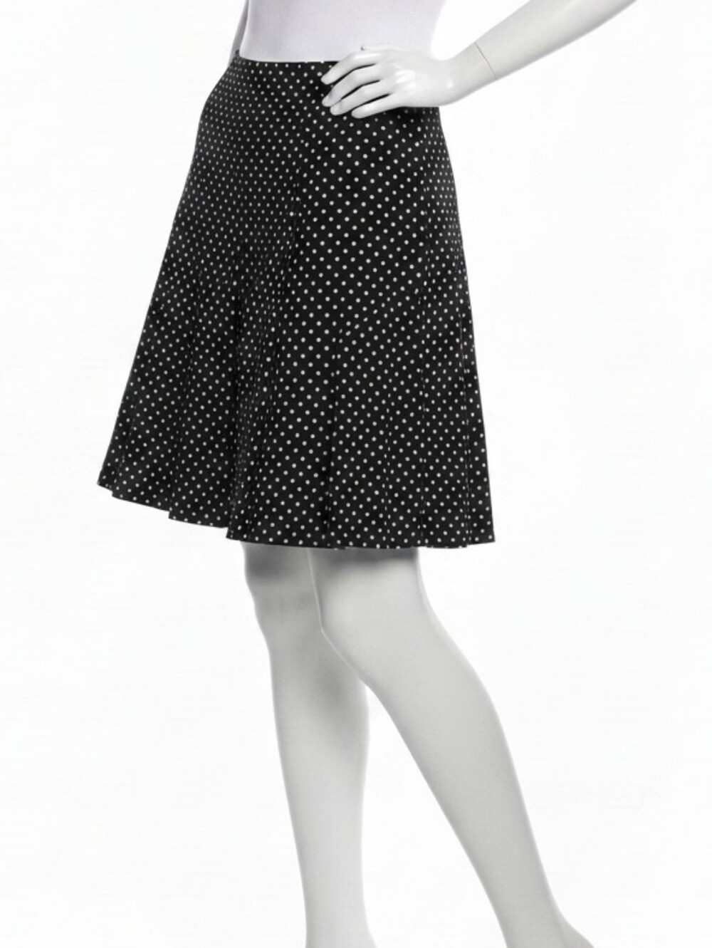 Boutique Jacob Skirt - Black & White Polka Dot Box Pleated Size Small 18" Long